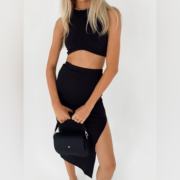 Princess Polly Women’s Skirt Only from Ellie Set Size 0 Black Ribbed Midi Skirt - Picture 8 of 8